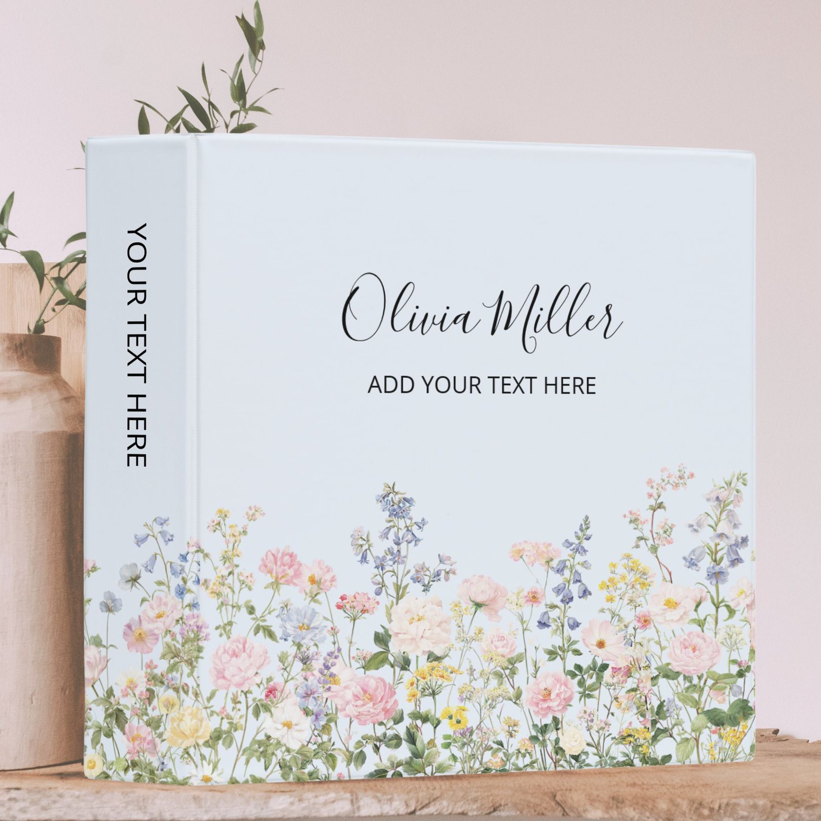 Home Elegant Monogram Colorful Flower Garden Floral 3 Ring Binder Blue