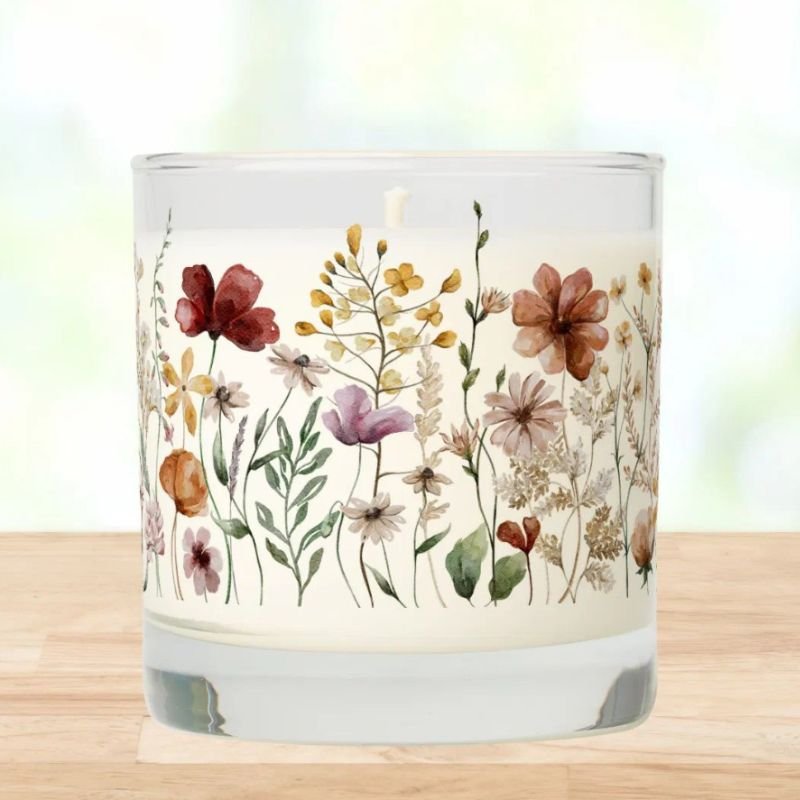 Watercolor Wildflower Pretty Floral Garden Scented Candle