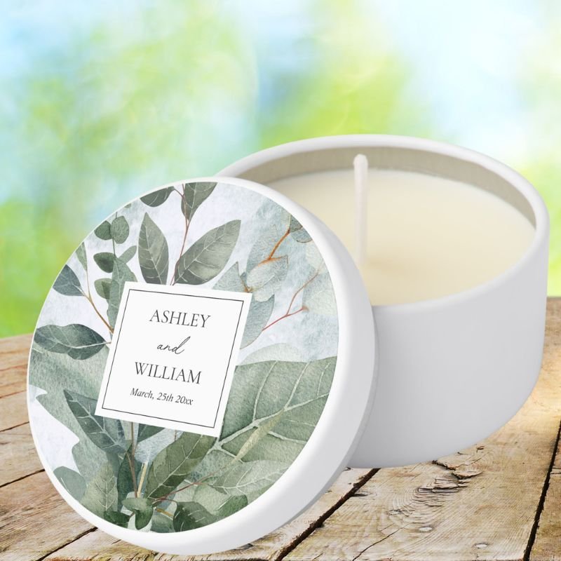 Watercolor Rustic Sage Greenery Wedding Mini Candle Favors