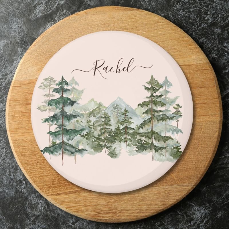 Watercolor Pine Forest and mountain Rustic Magnet