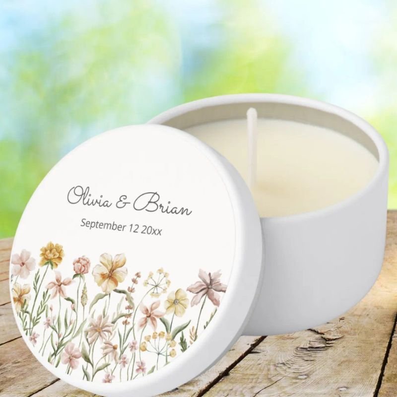 Personalized Watercolor Wildflower Meadow Floral Mini Candle Favors