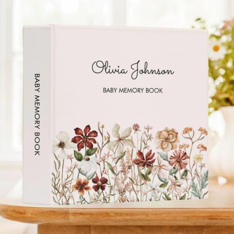 Personalized Vintage Wildflower Baby Memory Book 3 Ring Binder