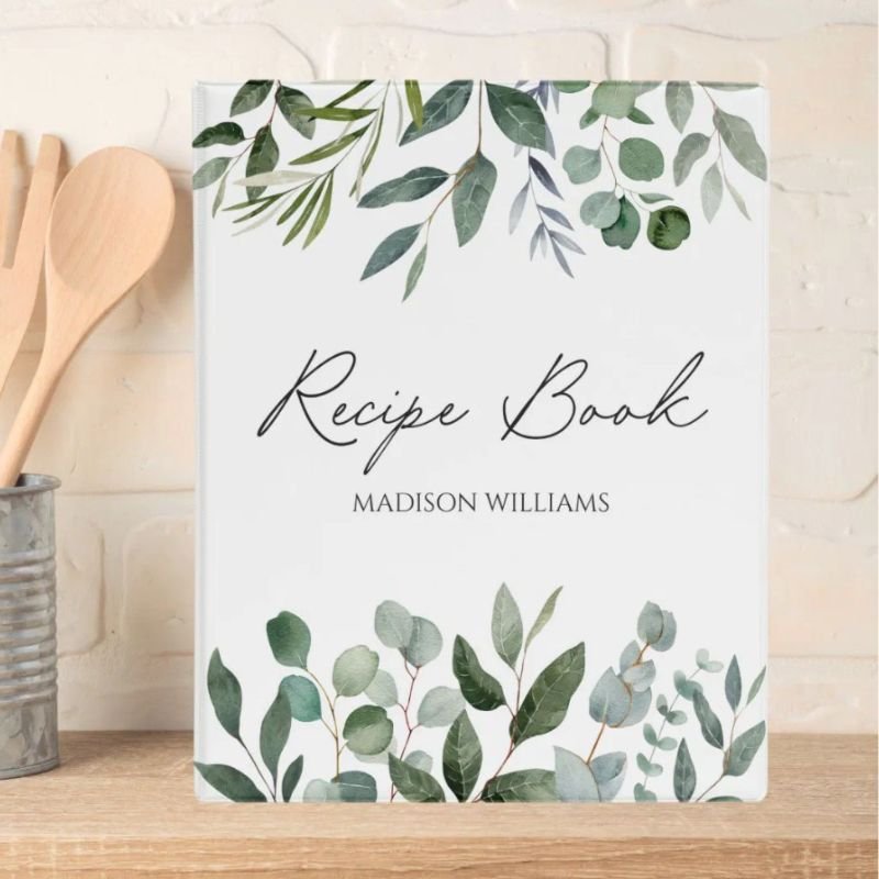 Elegant Green Eucalyptus Custom Recipe Cookbook Mini Binder