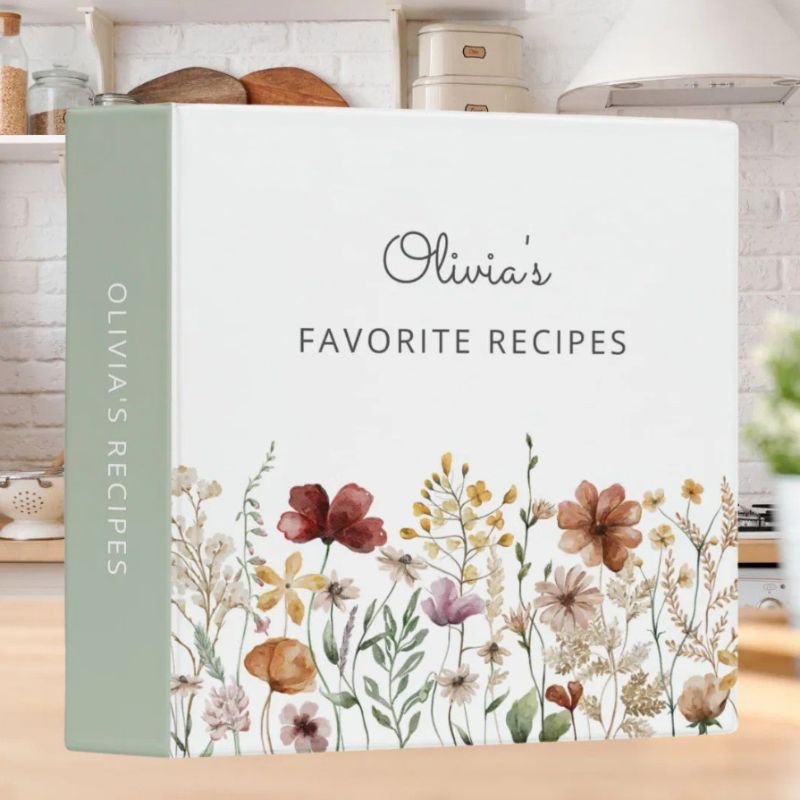 Pretty Floral Watercolor Wildflower Garden Recipe 3 Ring Binder