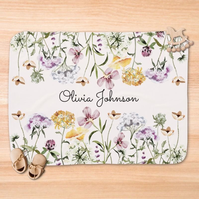 Personalized Name Wildflower Garden Baby Blanket