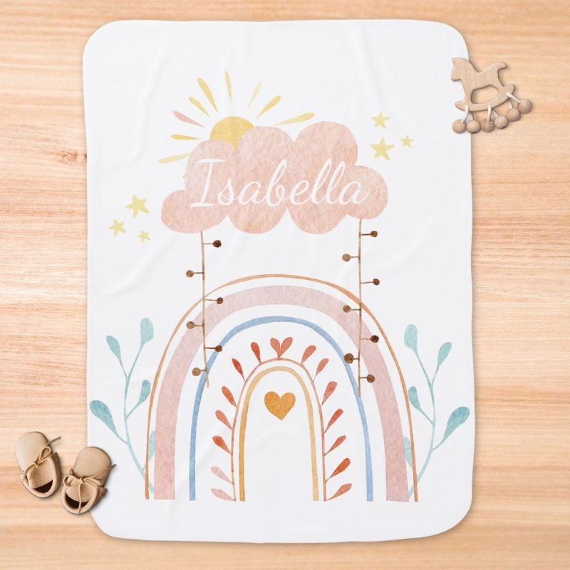 Watercolor Cute Rainbow Girl Baby Blanket