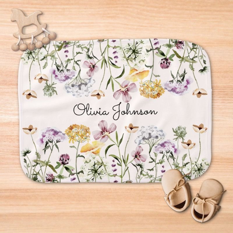 Personalized Name Wildflower Garden Baby Burp Cloth