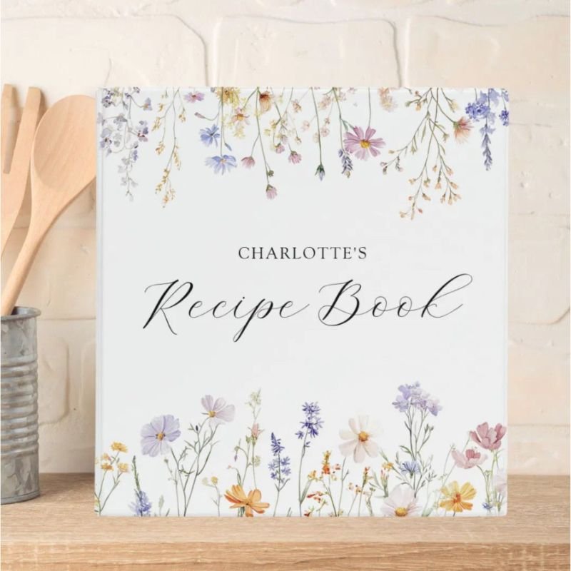 Elegant Watercolor Pretty Wildflower Garden Recipe 3 Ring Binder