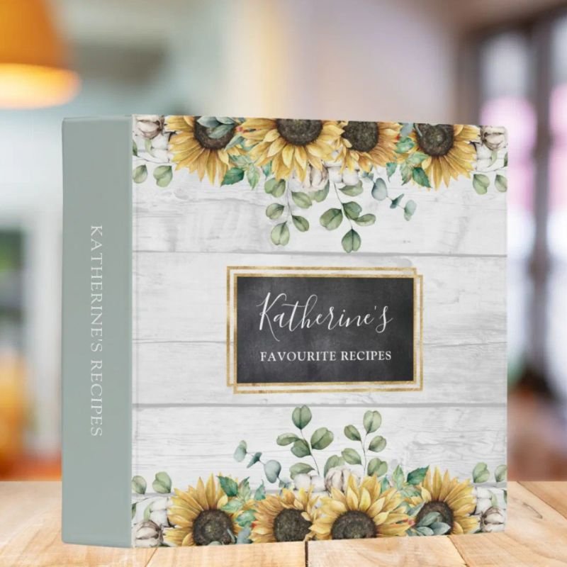 Rustic Sunflower Barn Wood Country Recipe Cookbook 3 Ring Binder
