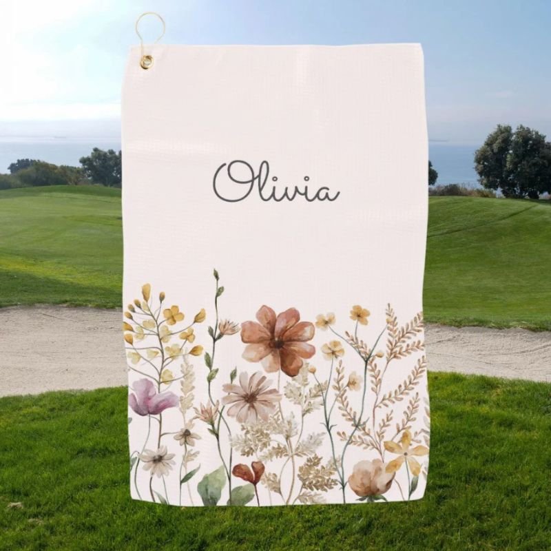 Monogrammed Watercolor Wildflower Pretty Floral Golf Towel