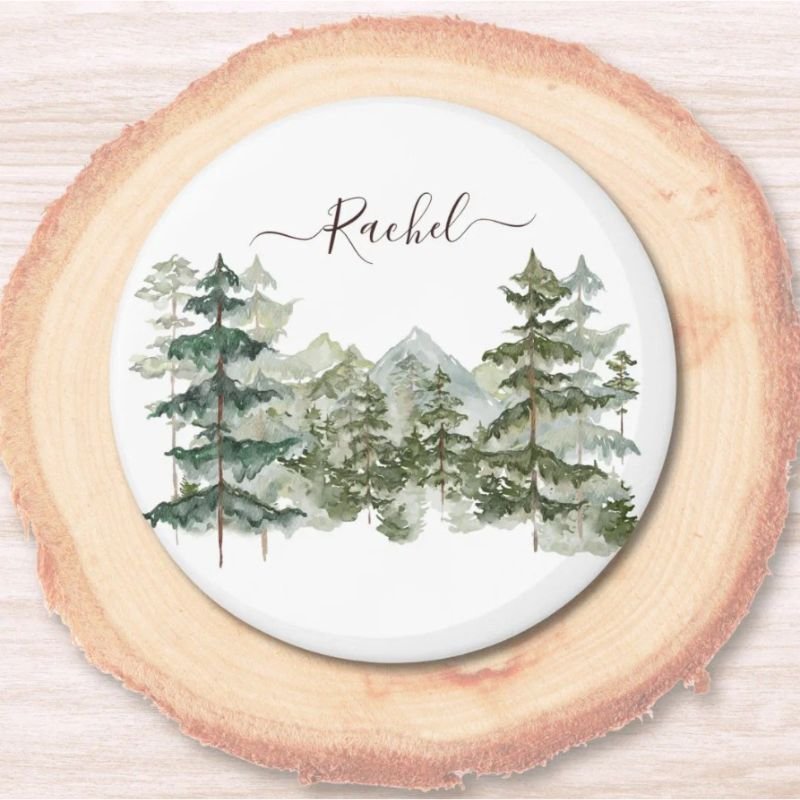 Watercolor Pine Forest and mountain Rustic Magnet