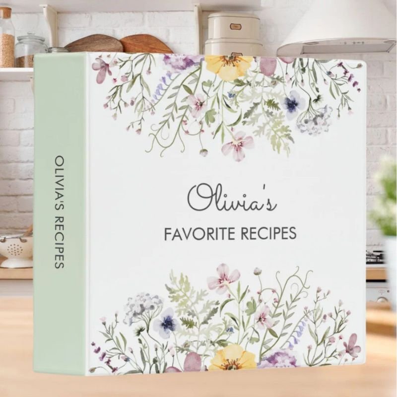 Colorful Wildflower Personalized Recipe Cookbook 3 Ring Binder