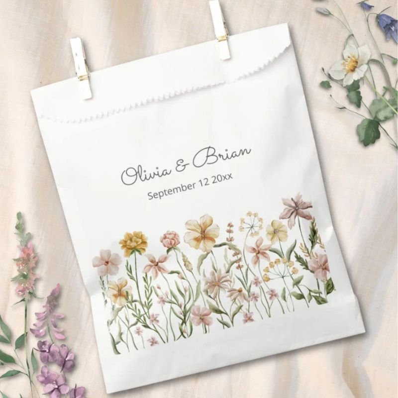 Personalized Watercolor Wildflower Meadow Floral Favor Bag