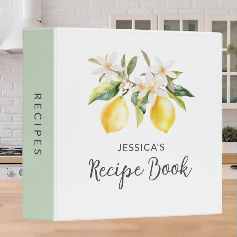 Lemons and Flowers Tree Branch Botanical Recipe 3 Ring Binder