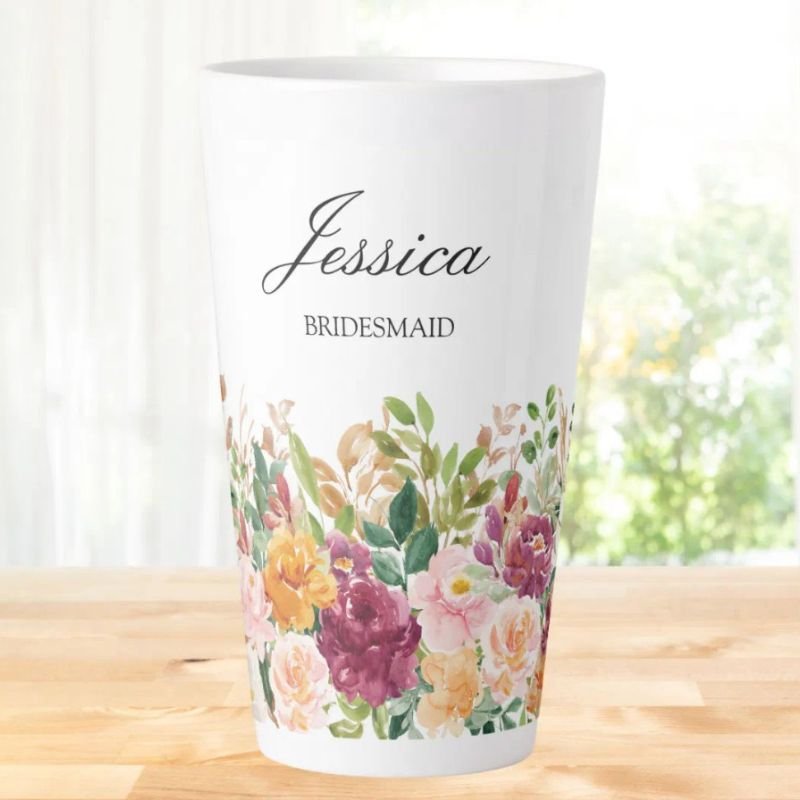 Elegant Monogram Watercolor Rose Flower Garden Latte Mug