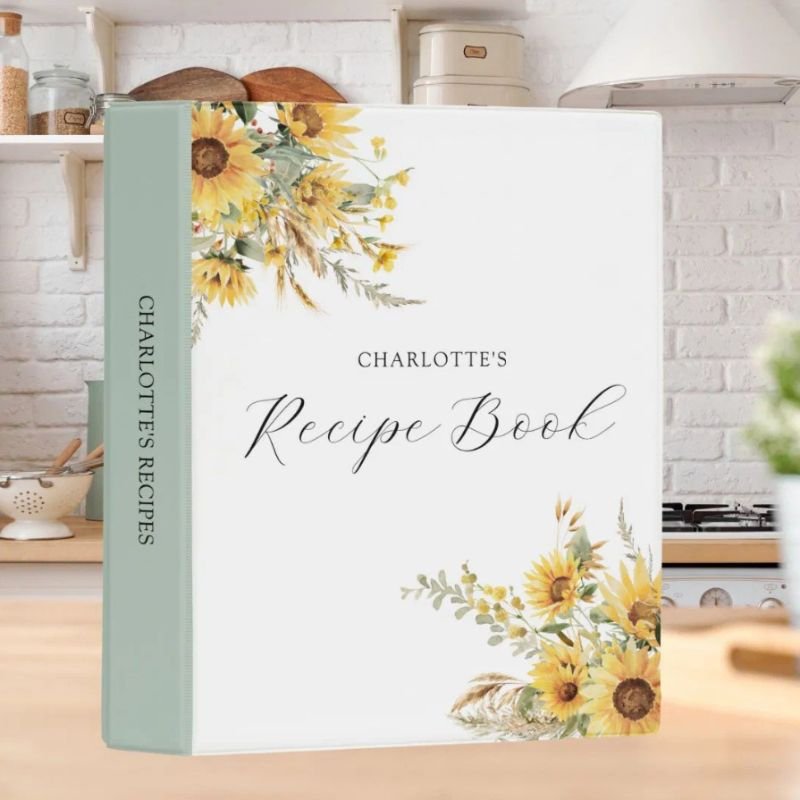 Elegant Rustic Watercolor Sunflower Floral Recipe Mini Binder