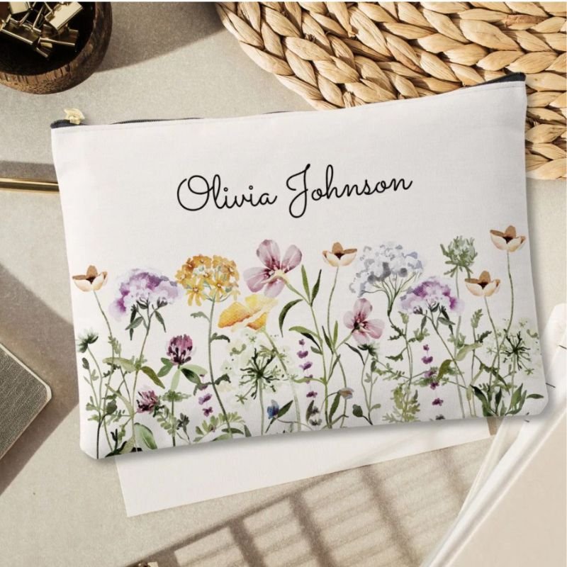 Personalized Name Wildflower Garden Accessory Pouch