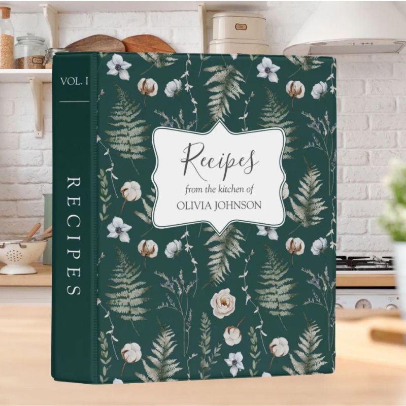 Forest Leaves Floral Botanical Recipe Cookbook Mini Binder