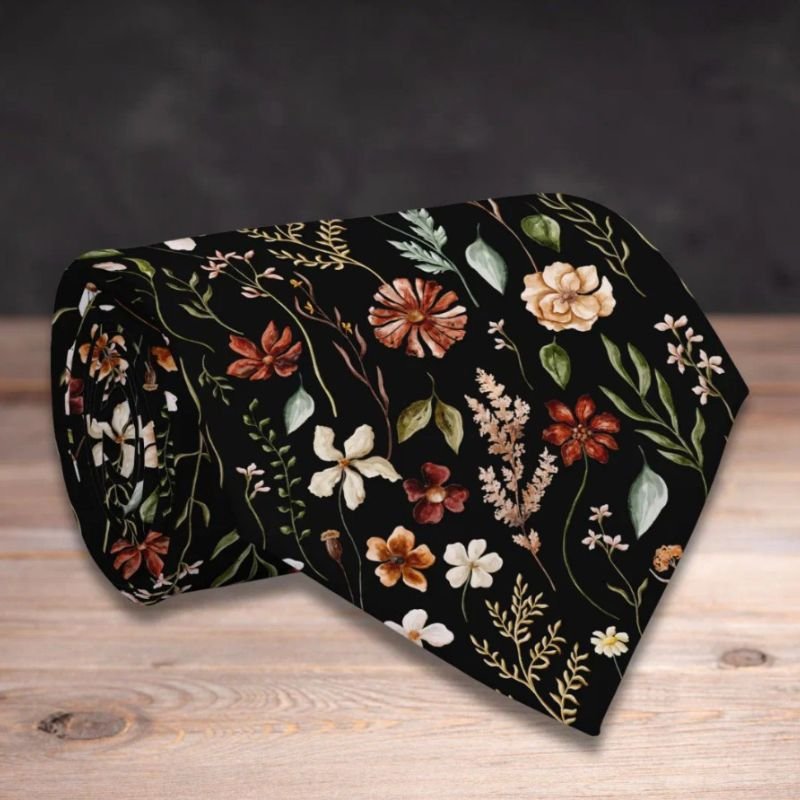 Watercolor Vintage Wildflower Floral Pattern Neck Tie