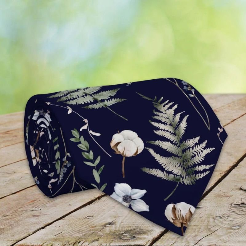 Flowers and Fern Leaves Forest Floral Botanical Neck Tie