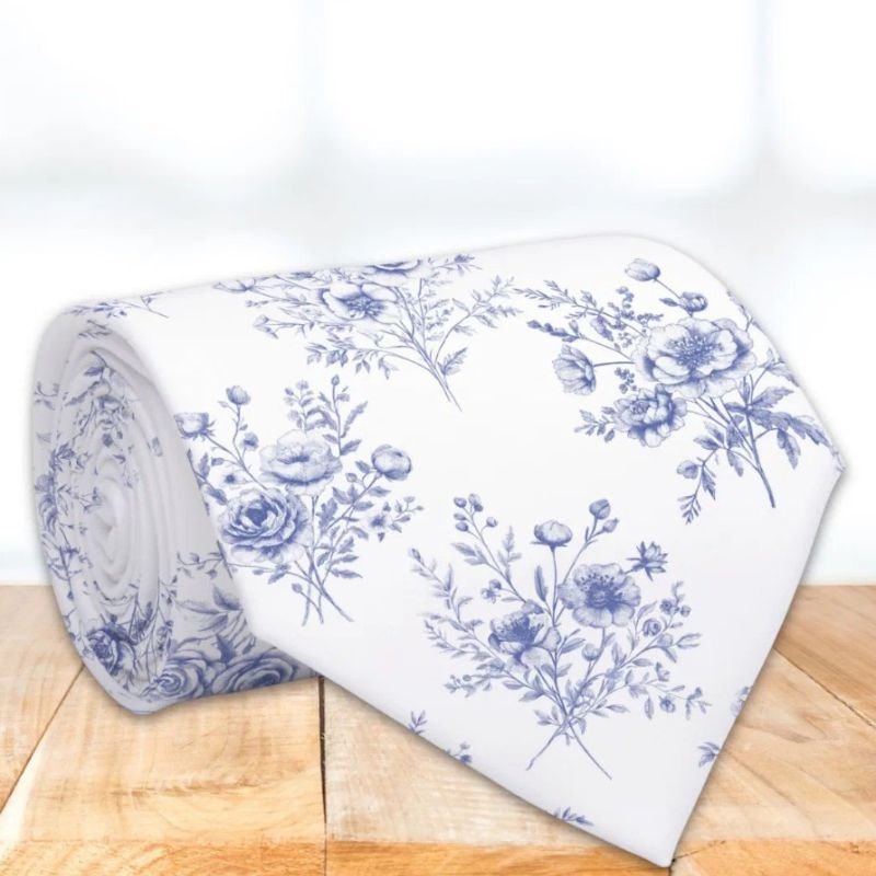 Classic Blue Flowers Pattern French blue toile Neck Tie