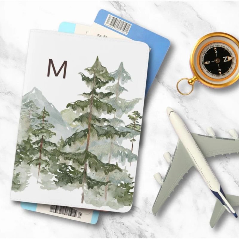 Monogrammed Pine Forest and Mountain Passport Holder