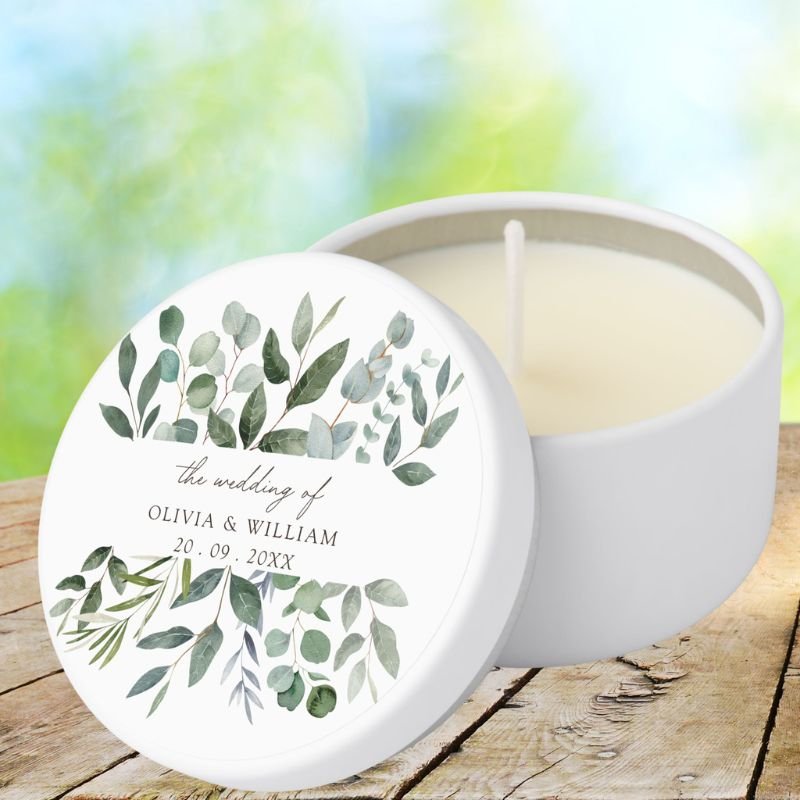 Watercolor Sage Green Eucalyptus Greenery Wedding Mini Candle Favors