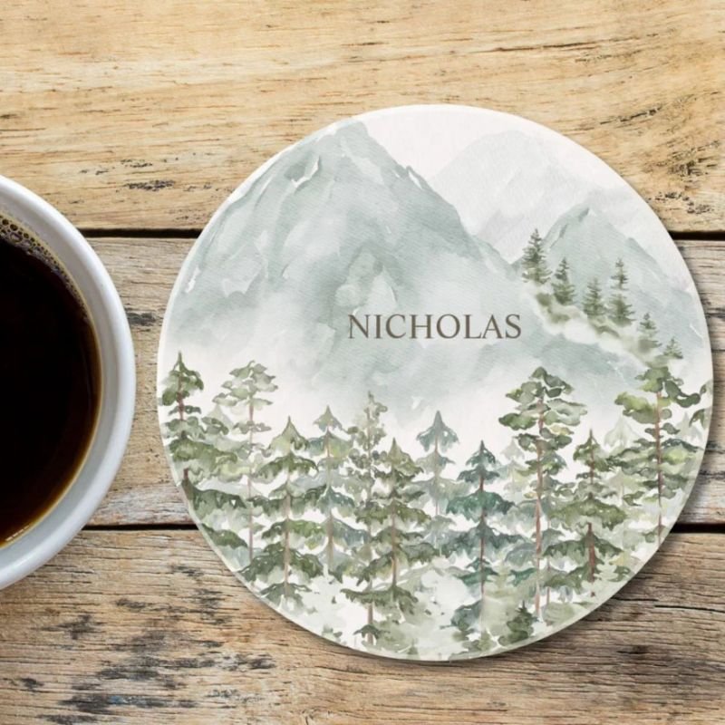 Forest and Mountain Nature Watercolor Coaster