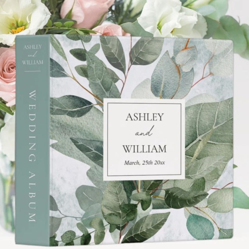 Watercolor Rustic Greenery Sage Wedding Album 3 Ring Binder