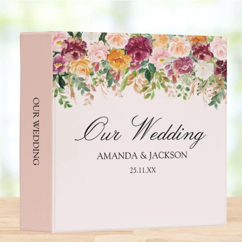 Watercolor Colorful Rose Flowers Wedding Album 3 Ring Binder
