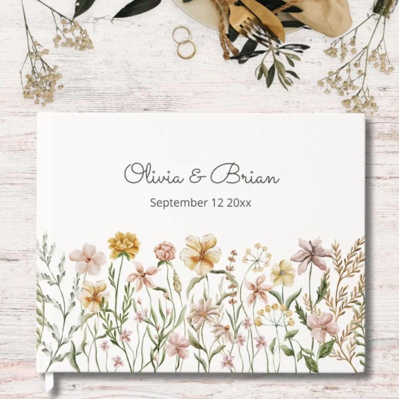 Personalized Watercolor Wildflower Meadow Floral Guest Book
