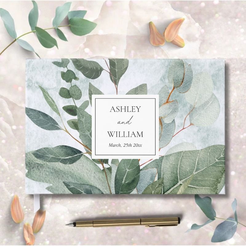 Watercolor Rustic Greenery Sage Wedding Guestbook