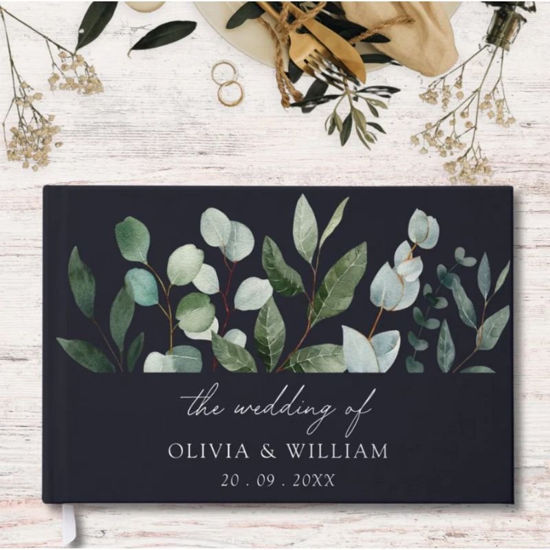 Sage Green Eucalyptus Greenery Wedding Leaves Foil Guest Book
