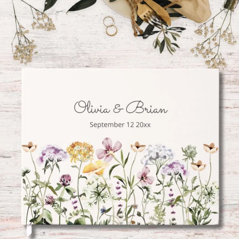 Personalized Watercolor Colorful Wildflower Garden Guest Book