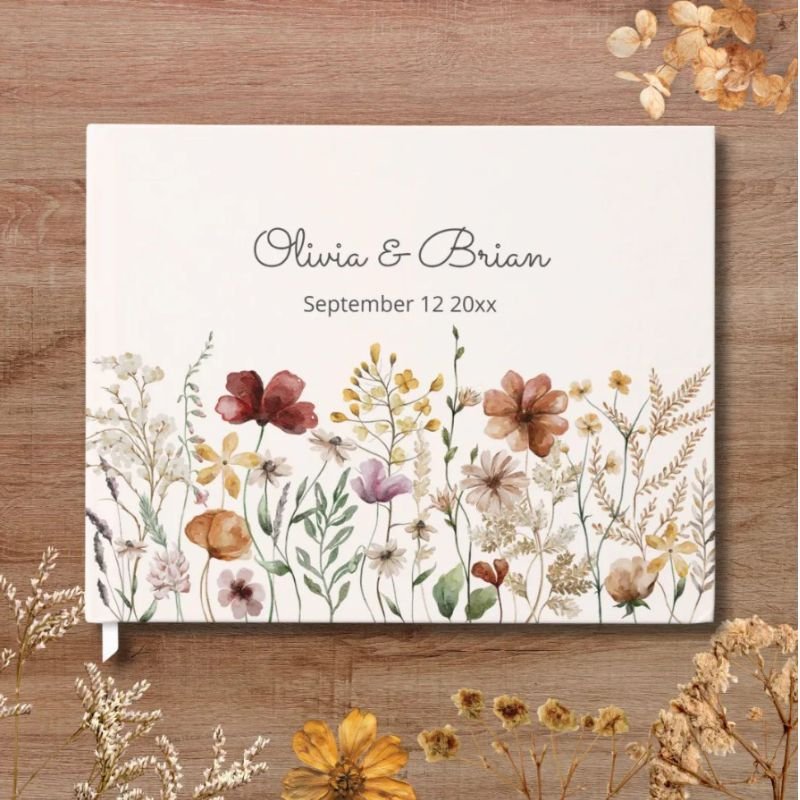 Personalized Watercolor Wildflower Pretty Floral Guest Book