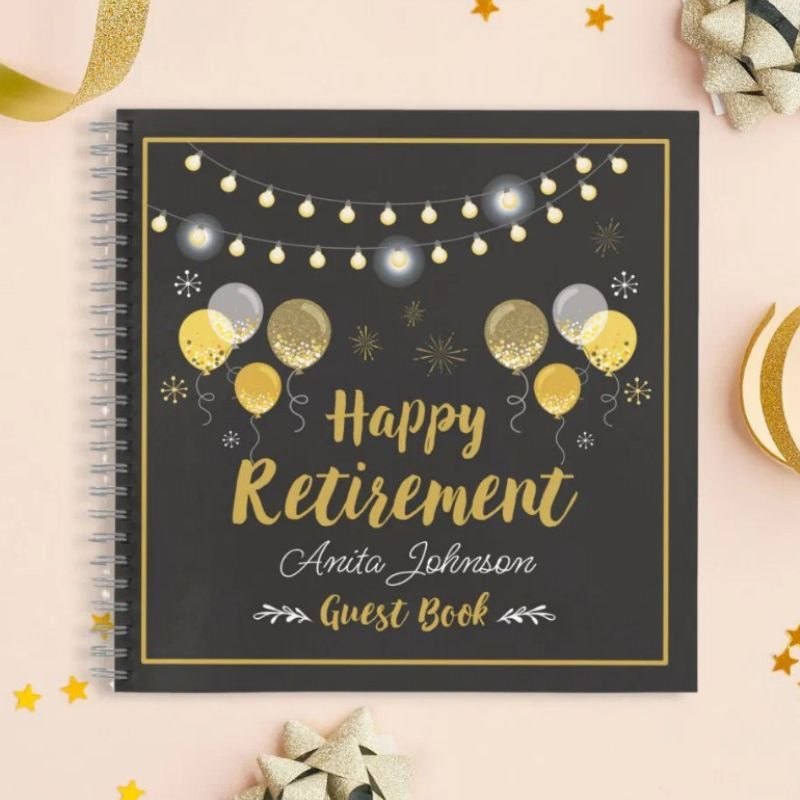 Black and Gold Retirement Party Guest Book