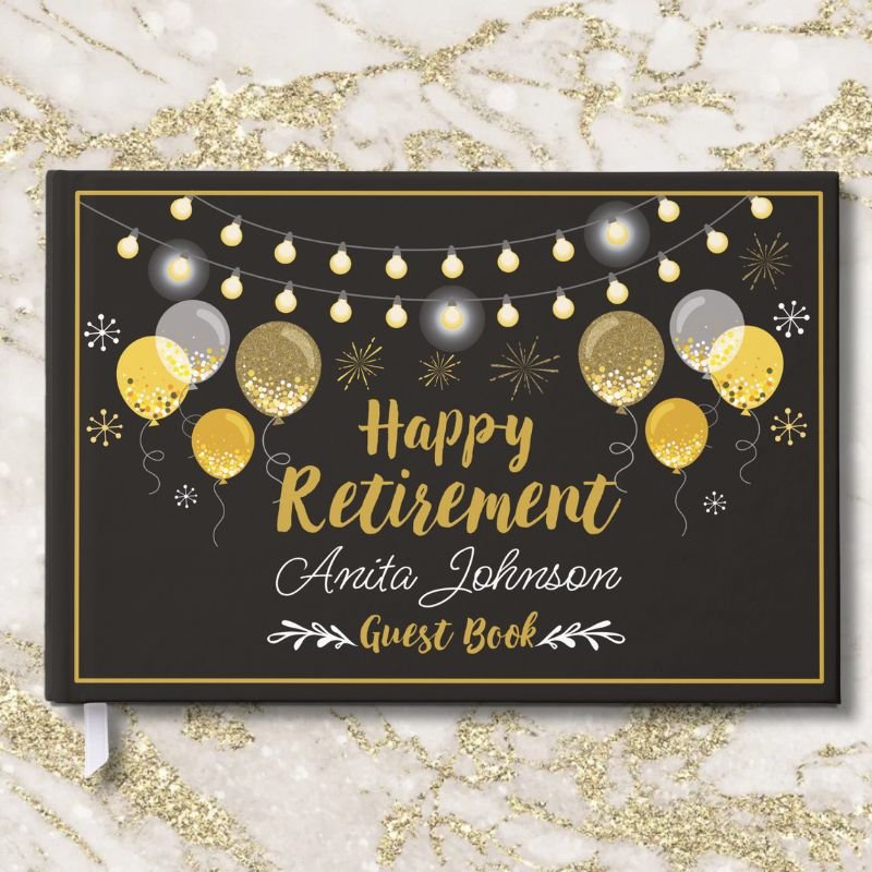 Black and Gold Retirement Party Guest Book
