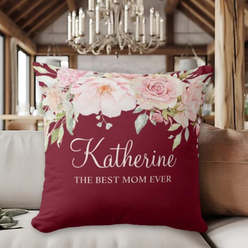 Pastel Pink Rose Flower Floral The Best Mom Ever Throw Pillow