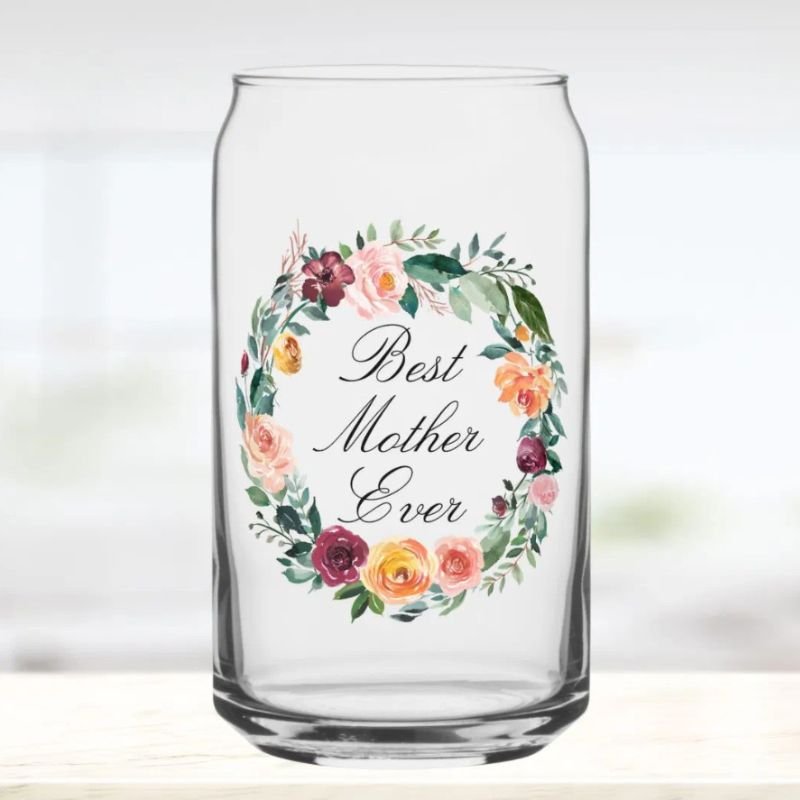 Fall Autumn Rose Flower Floral Wreath Best Mother Can Glass