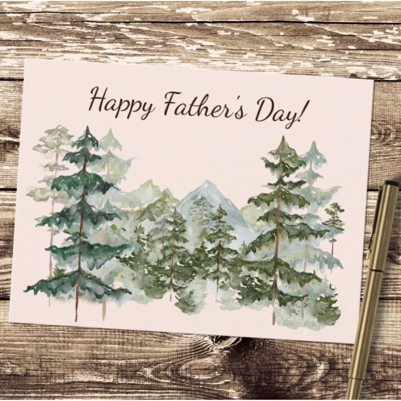 Watercolor Forest and mountain Rustic Fathers Day Card