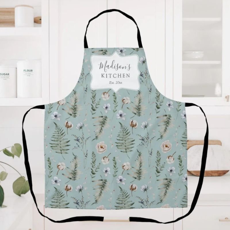 Flowers and Fern Leaves Forest Floral Botanical Apron