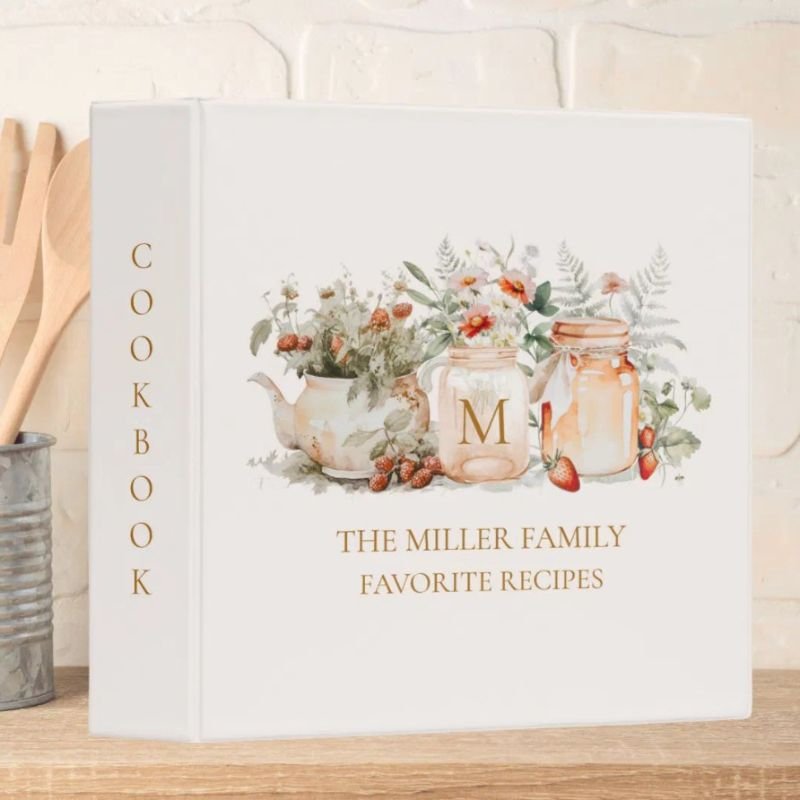 Monogrammed Forest Floral Botanical Family Recipe 3 Ring Binder