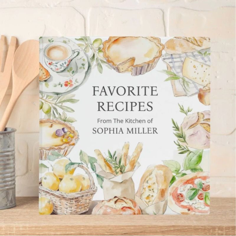 Watercolor Mediterranean Food Family Recipe 3 Ring Binder