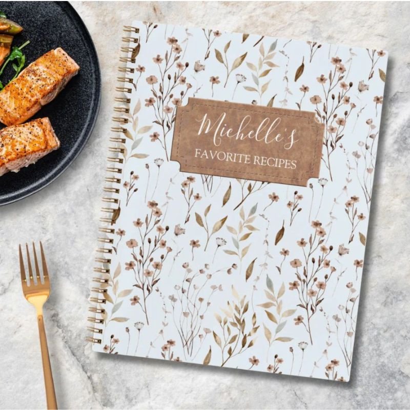 Elegant Rustic Brown Fall Botanical Recipe Book