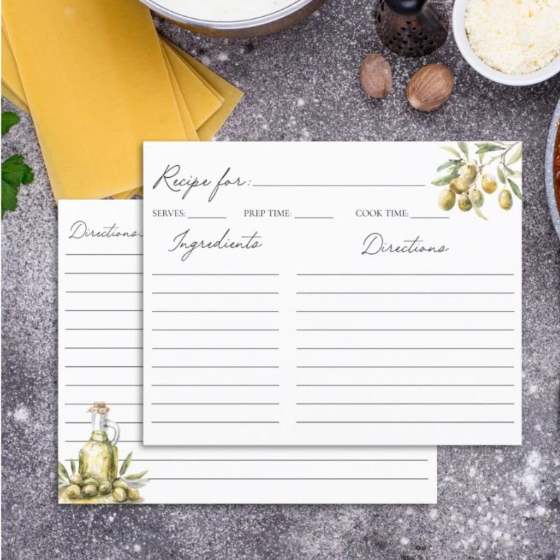Elegant Mediterranean Olive Family Recipe Card