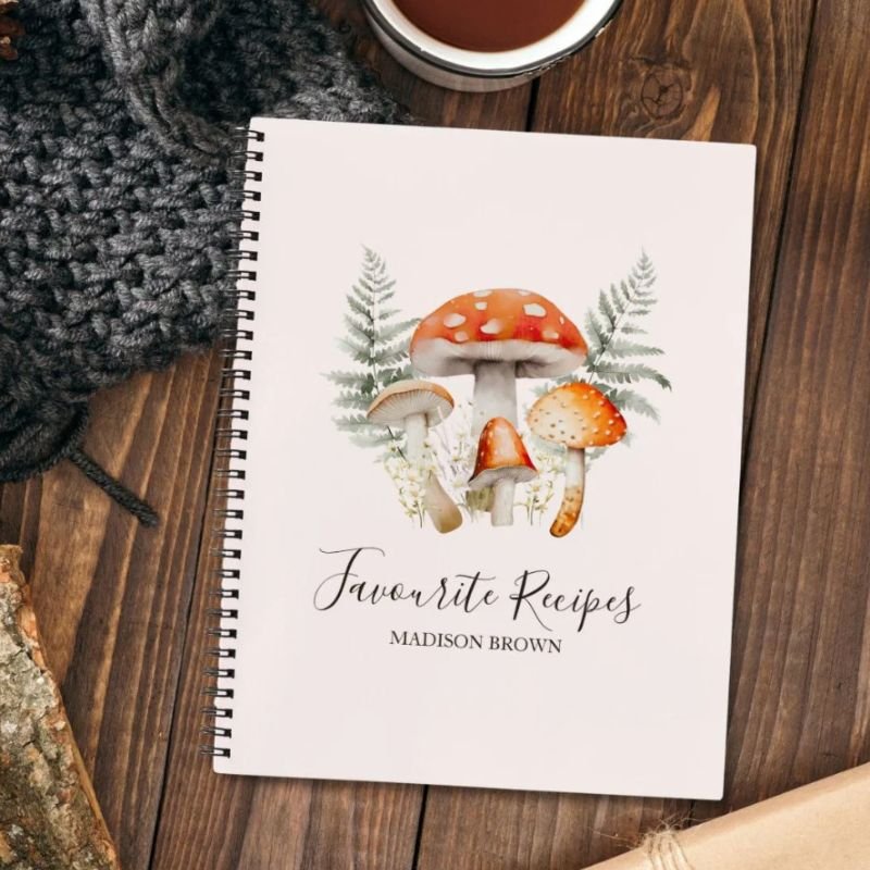 Whimsical Forest Mushroom Vintage Farmhouse Recipe Notebook