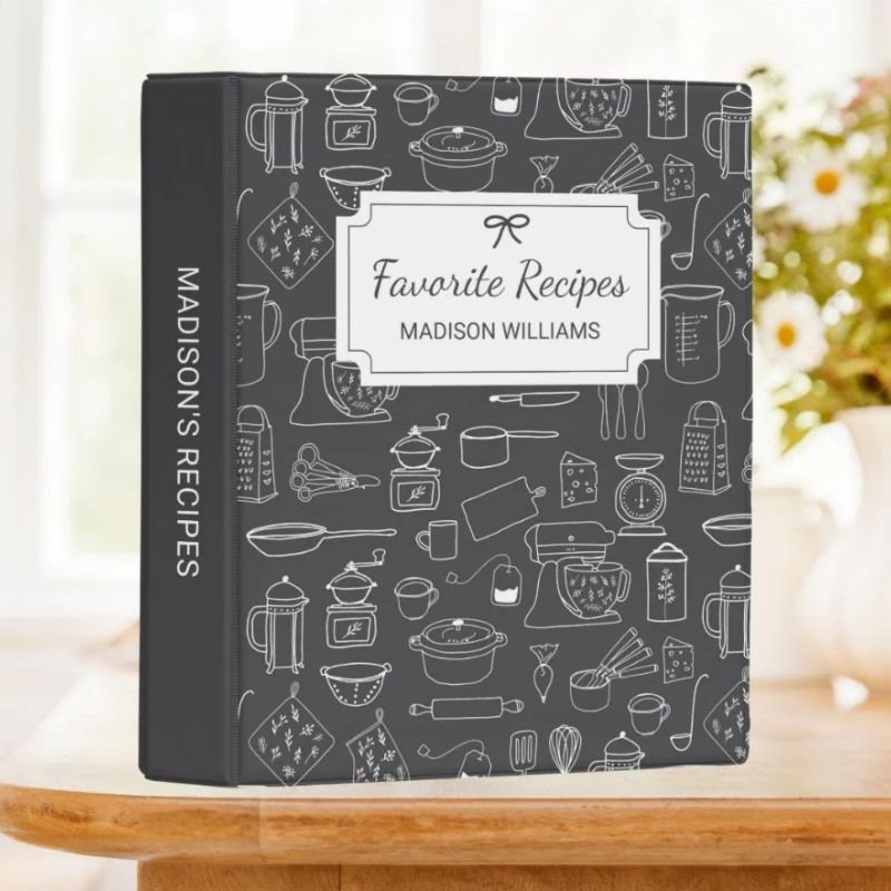 Modern Vintage Kitchen Utensil Recipe Cookbook Mini Binder