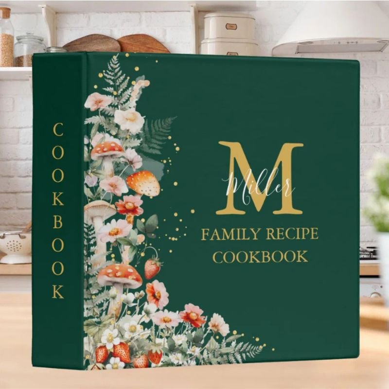 Monogram Forest Mushroom Floral Recipe Cookbook 3 Ring Binder