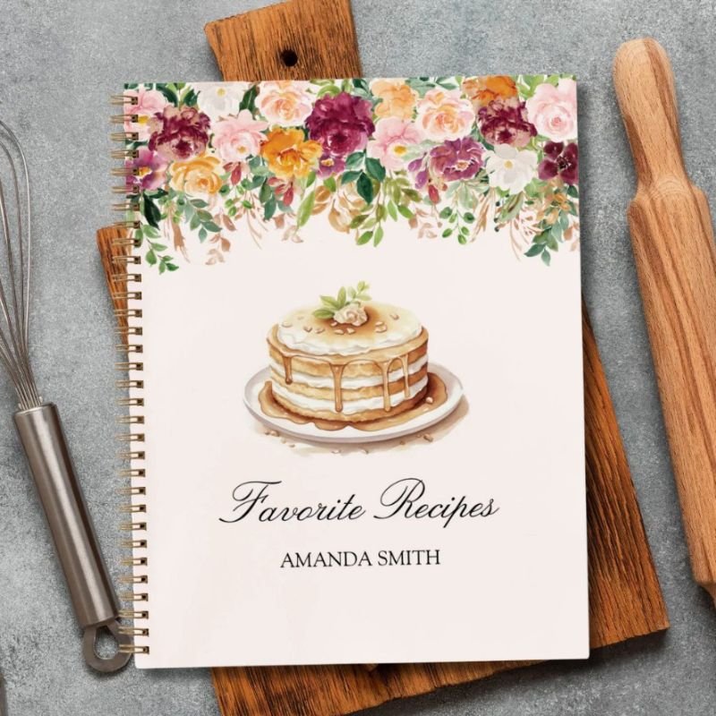 Watercolor Colorful Rose Flowers Floral Recipe Notebook