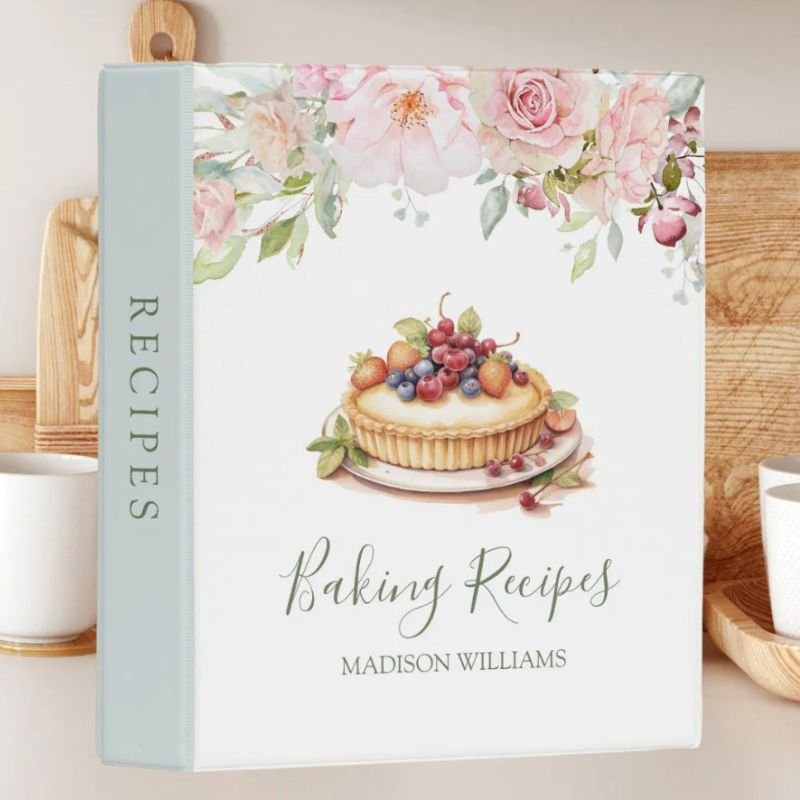 Pretty Pink Rose Flower Floral Baking Recipe Mini Binder